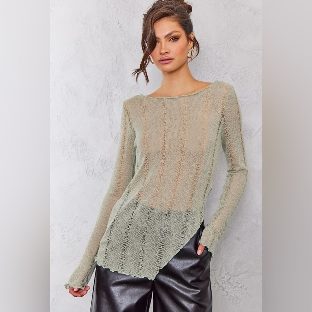NWOT Pretty Little Thing Sheer Long Sleeve Top in Light Green